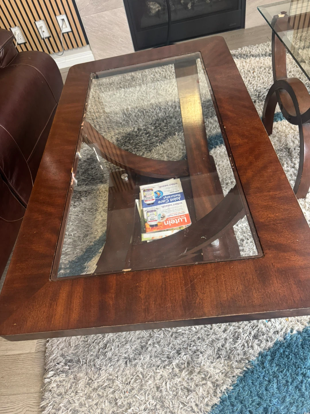 Wooden Coffee Table with Glass Top