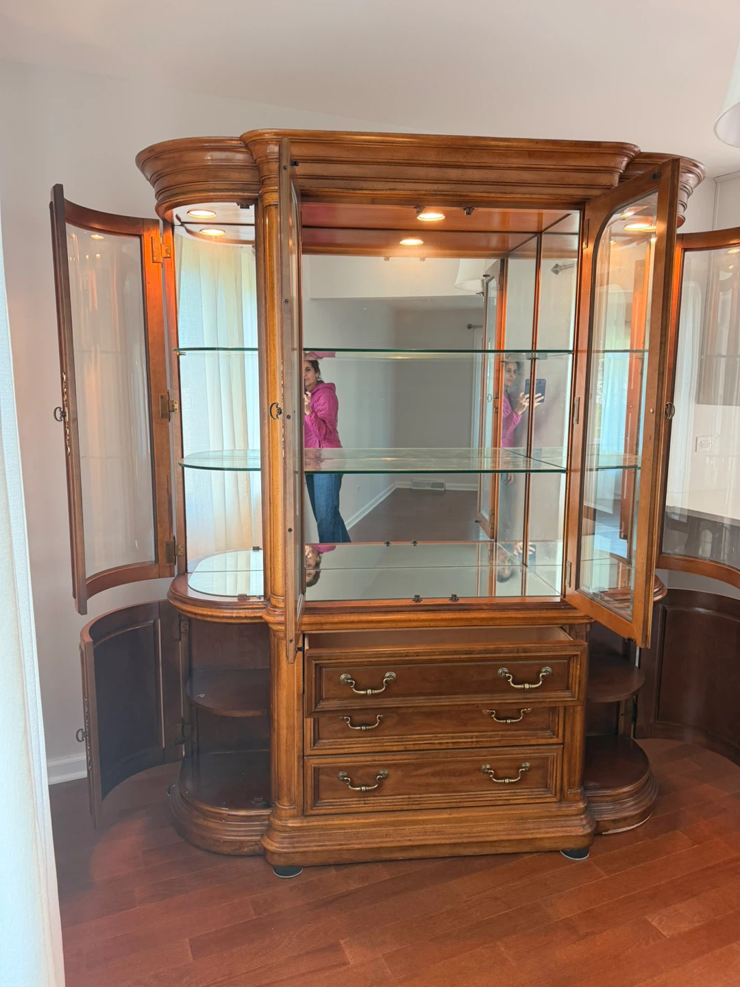 Wooden Curio Cabinet with Glass Doors and Drawers - photo 2