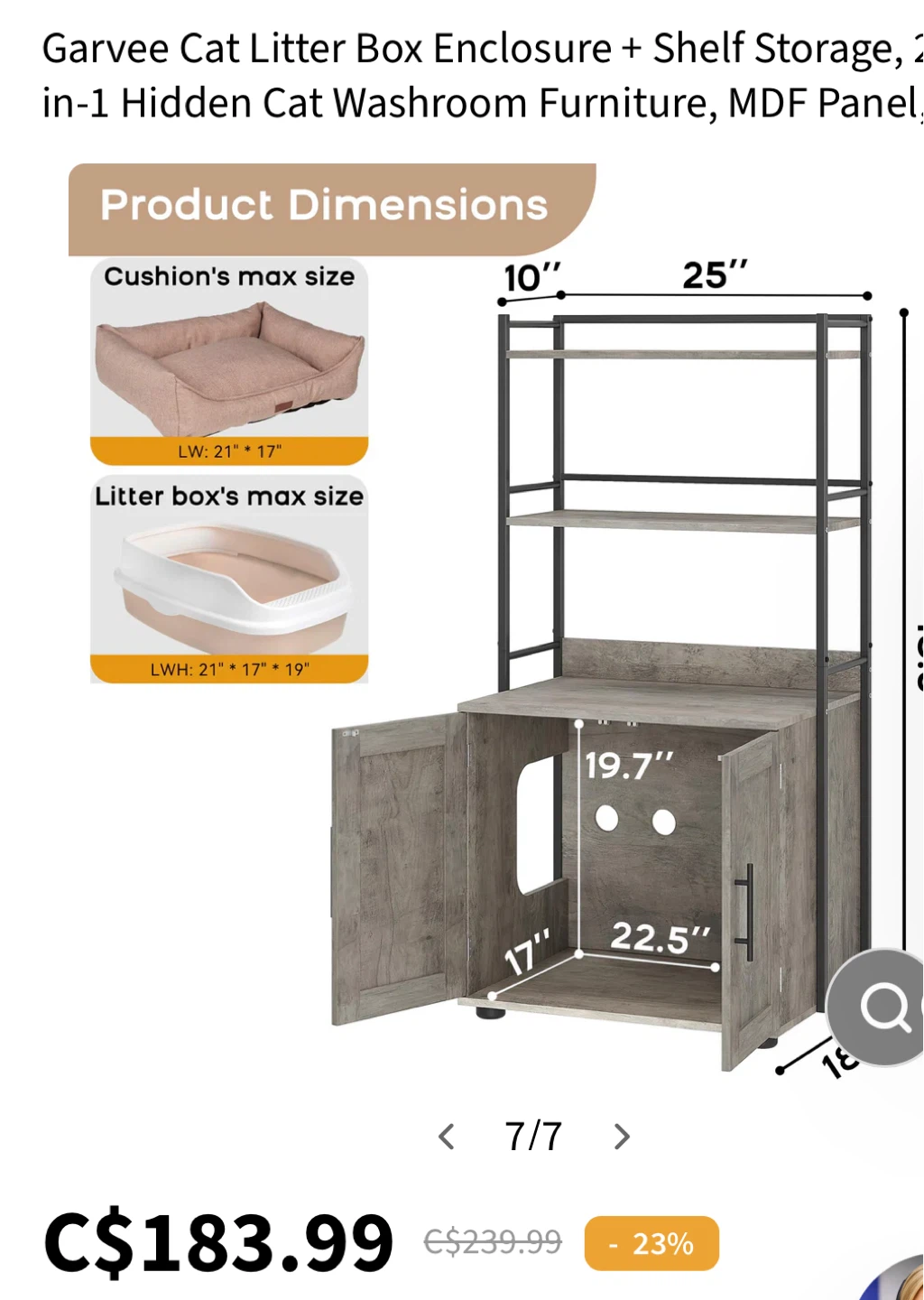 Garvee Cat Litter Box Enclosure with Shelf Storage - photo 2
