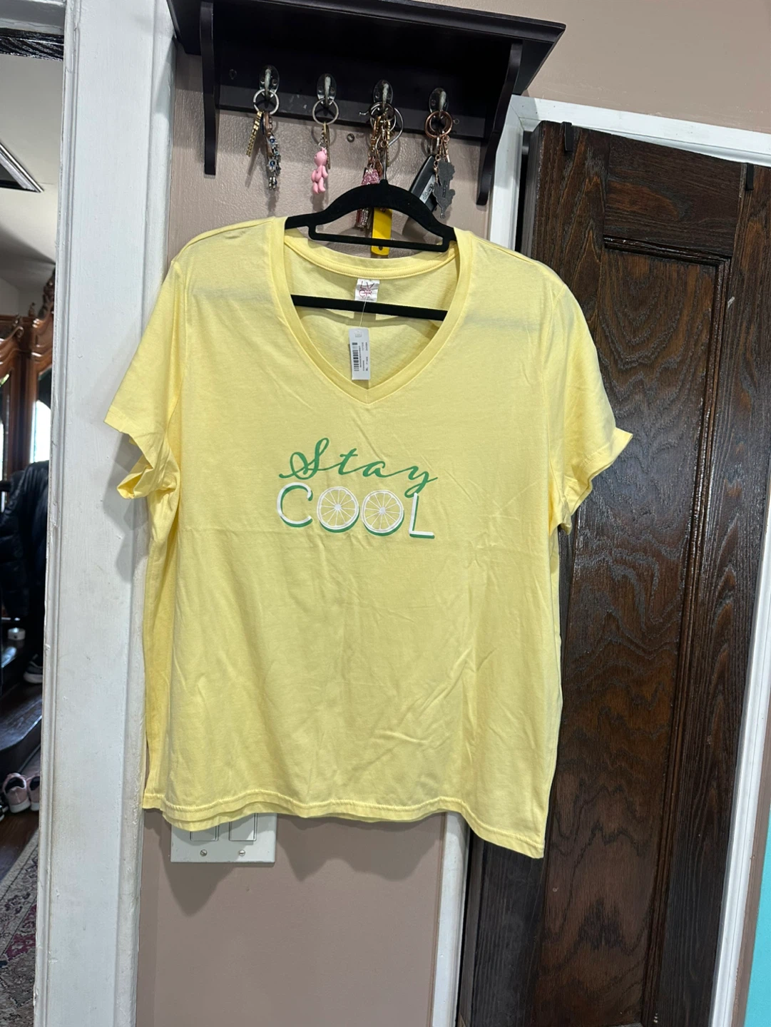 Yellow "Stay Cool" Lemon V-Neck T-Shirt XL