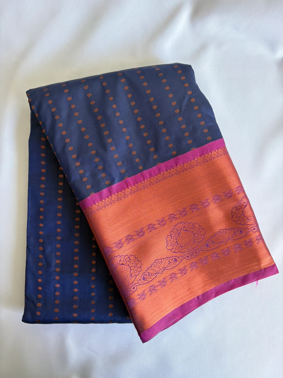 Navy Blue Saree with Orange Border