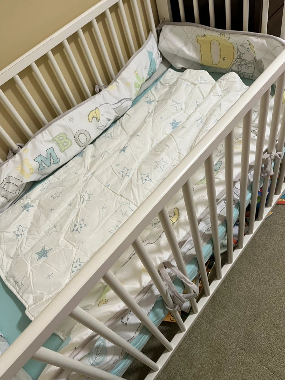 White Crib with Baby Bedding Set