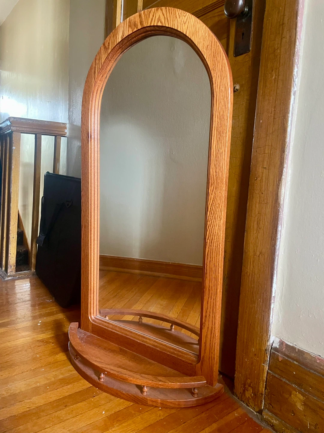 Arched Wooden Mirror with rounded shelf