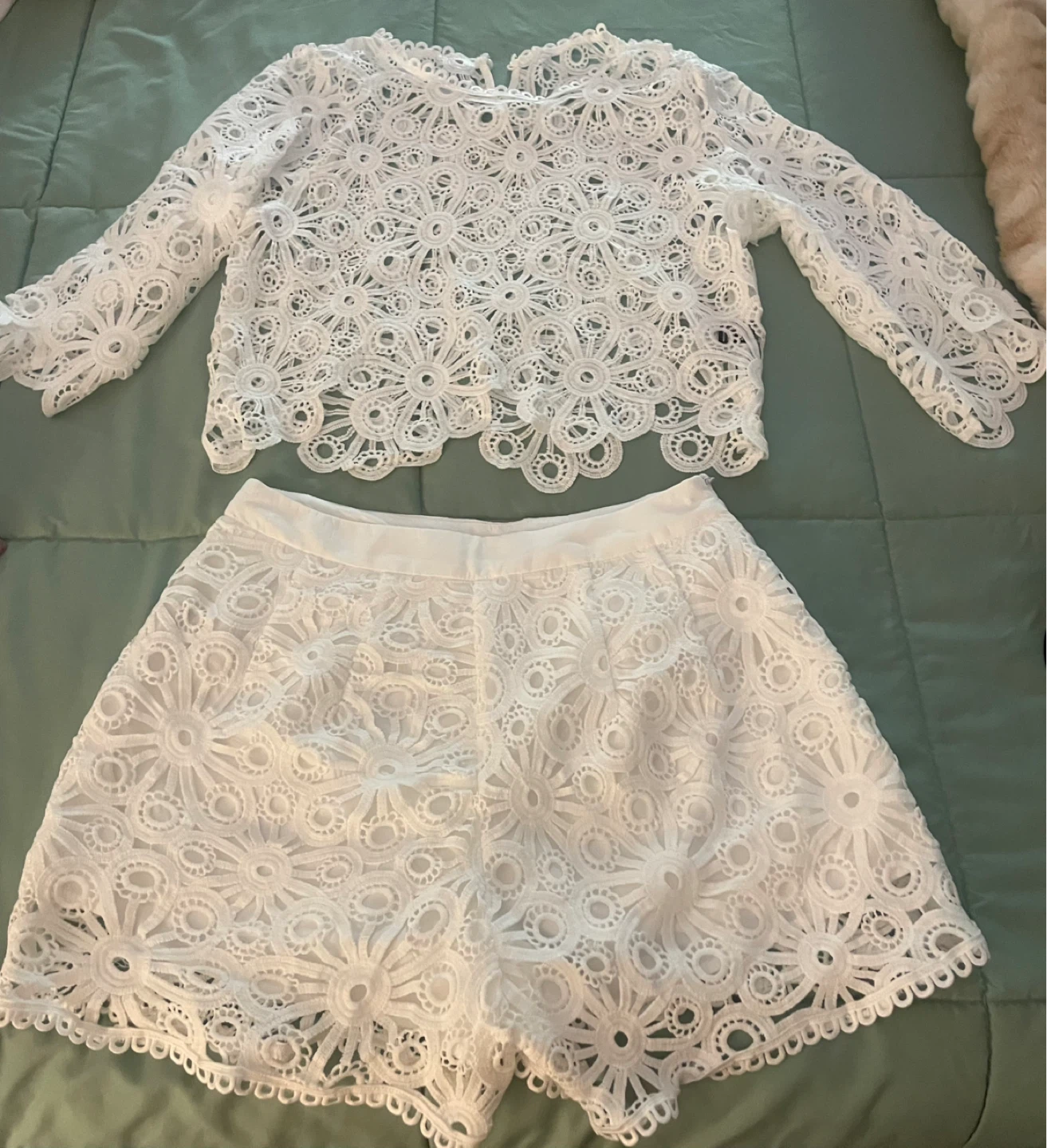 White Lace Crop Top and Shorts Set