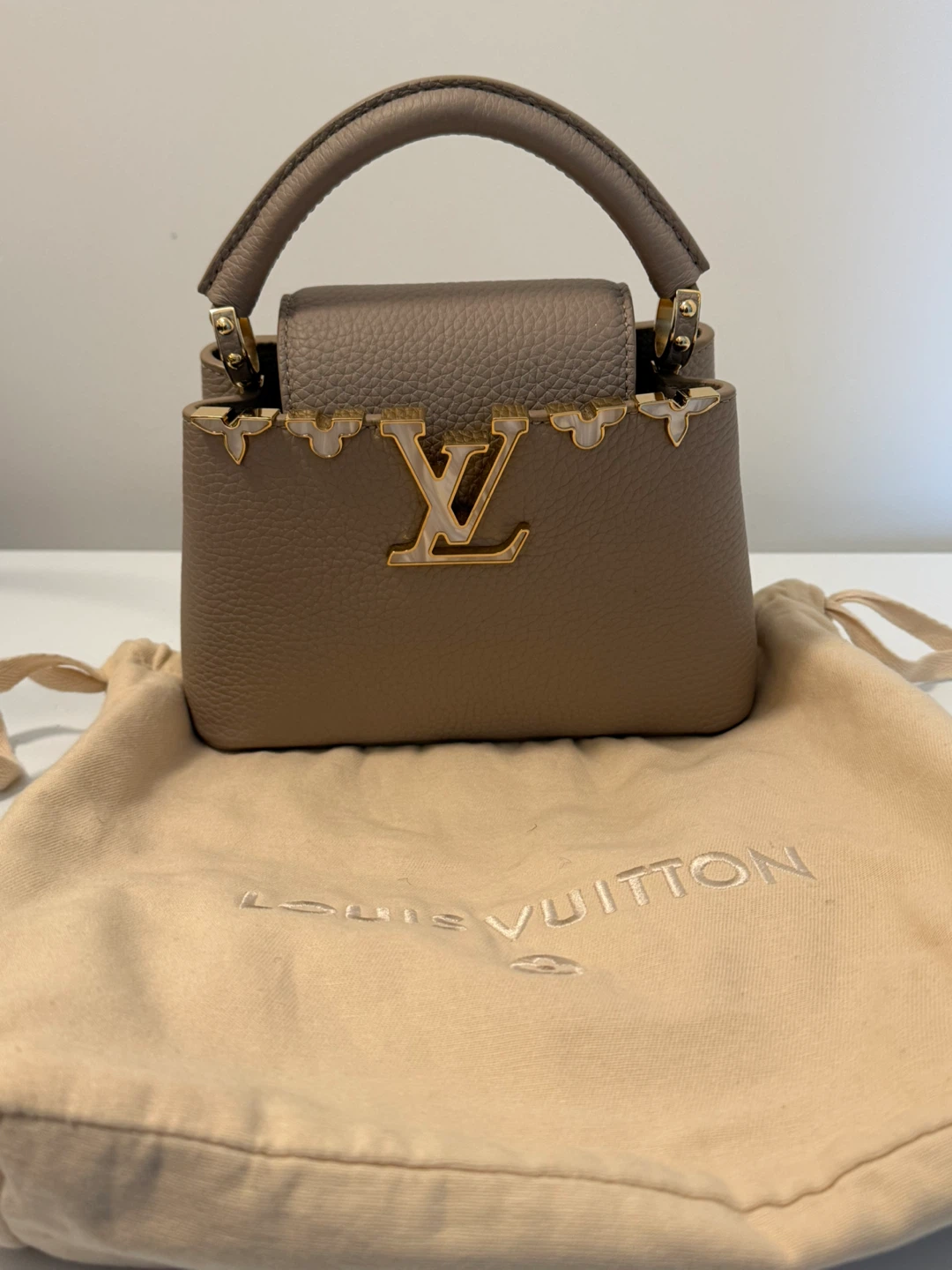 Louis Vuitton Capucines Mini Taurillon Leather Handbag Taupe