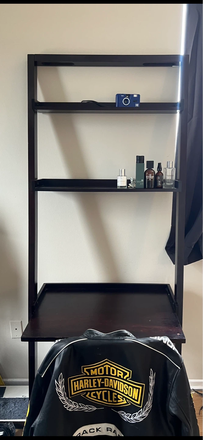 Dark Wood Ladder Shelf with Desk