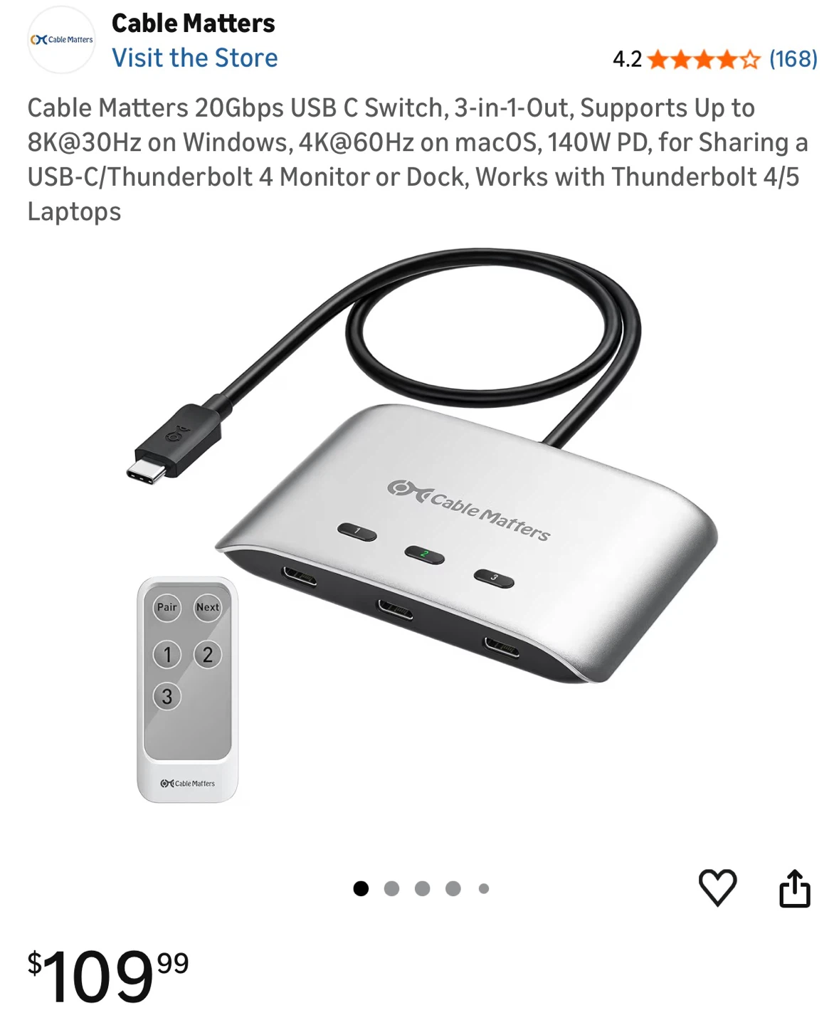 Cable Matters 20Gbps USB-C Switch, 3-in-1-Out - photo 3