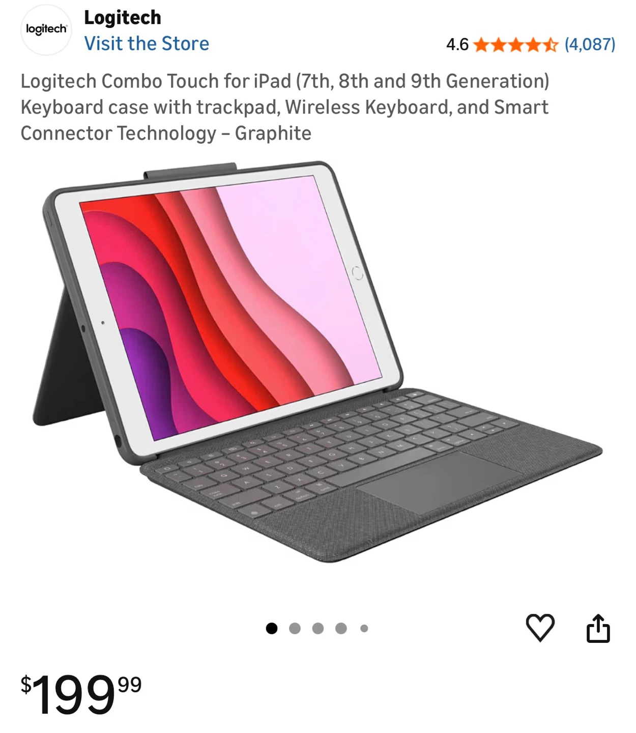 Logitech Combo Touch Keyboard Case for iPad (7th, 8th, 9th Gen) - photo 3