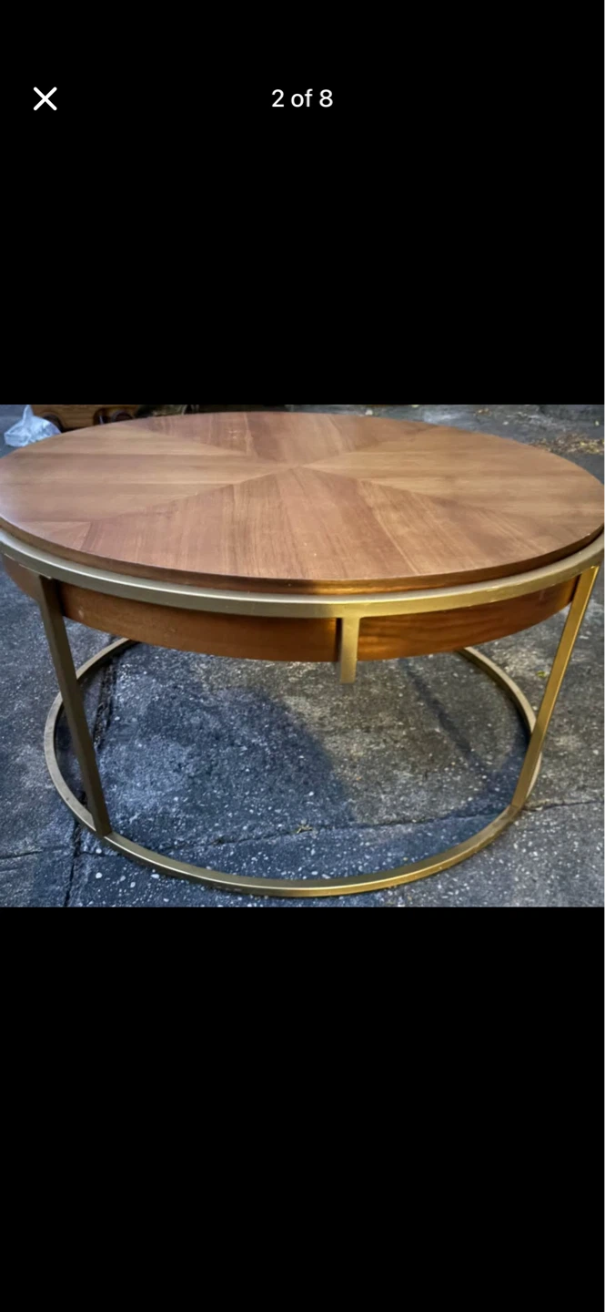 Round Wood Coffee Table with Metal Base - photo 2