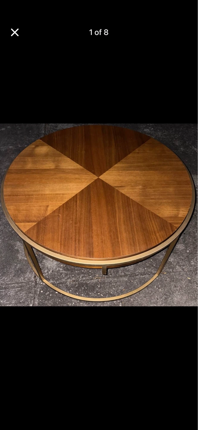 Round Wood Coffee Table with Metal Base