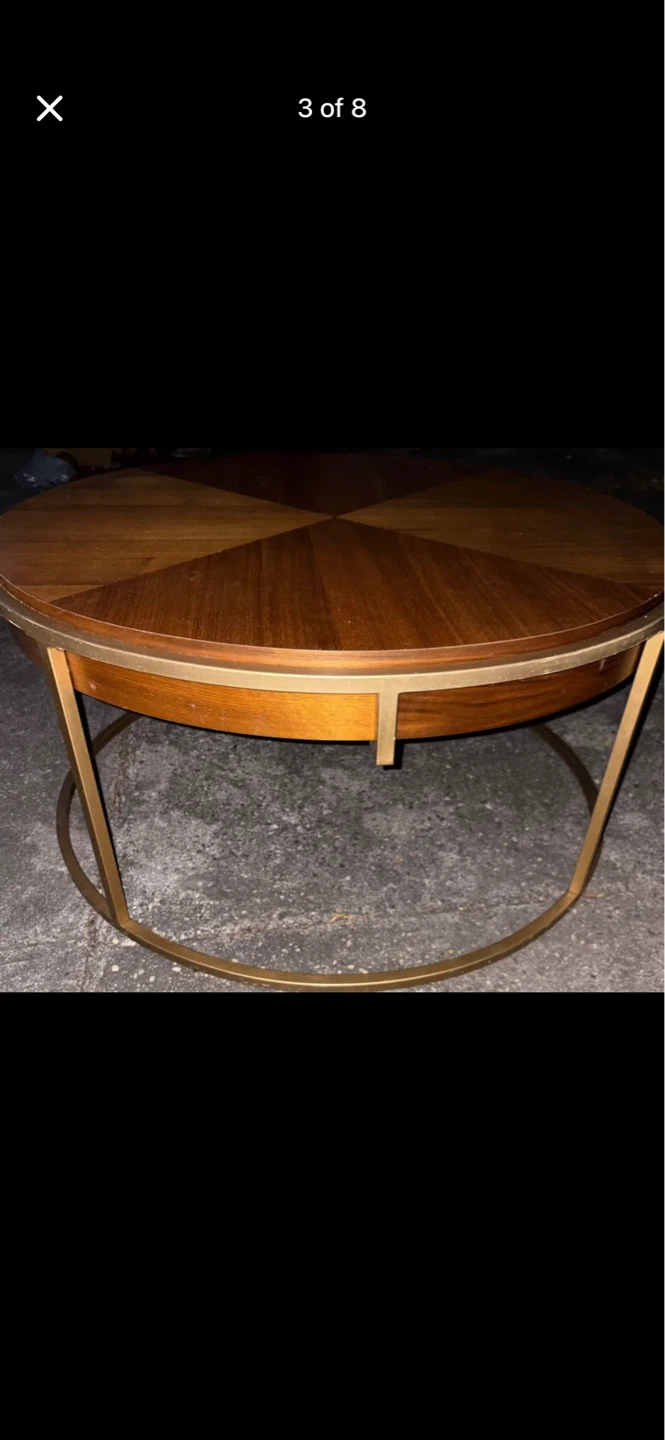Round Wood Coffee Table with Metal Base - photo 4