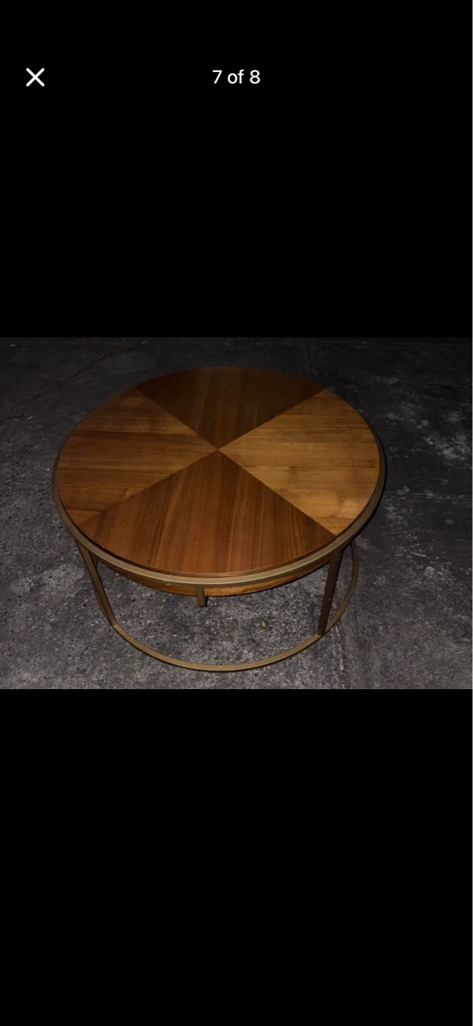 Round Wood Coffee Table with Metal Base - photo 5