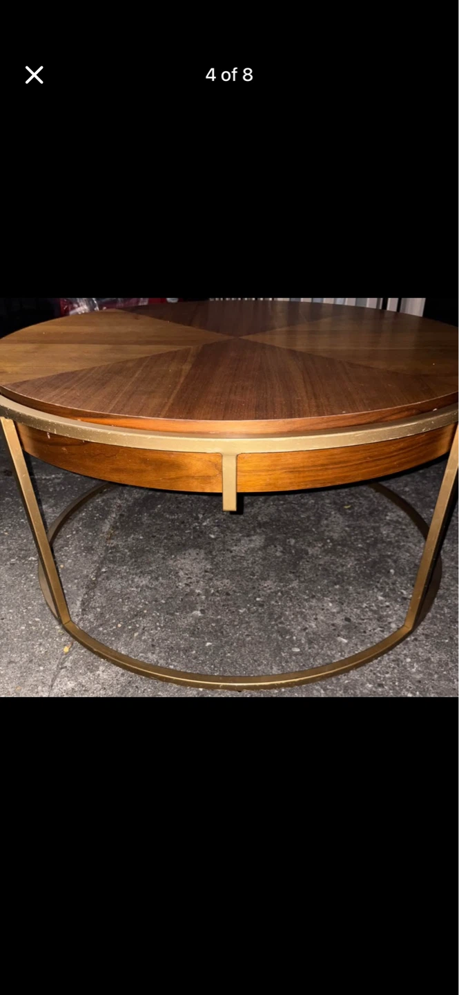Round Wood Coffee Table with Metal Base - photo 3