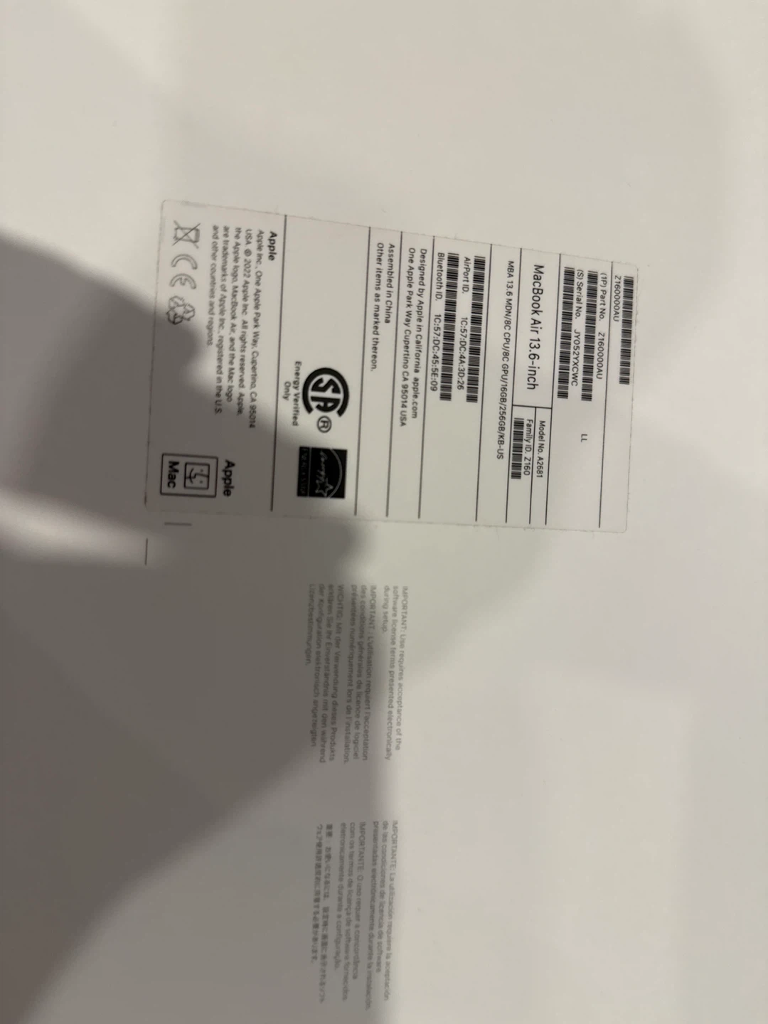 Apple MacBook Air (M2, 2022) - Midnight 16GB Ram 256 GB storage - photo 2