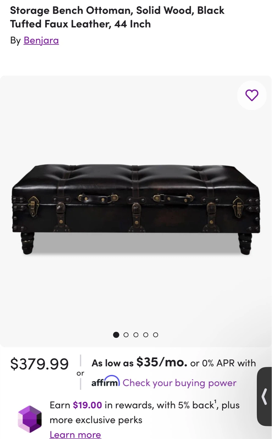 Leather Tufted Ottoman/Storage Bench-Black
