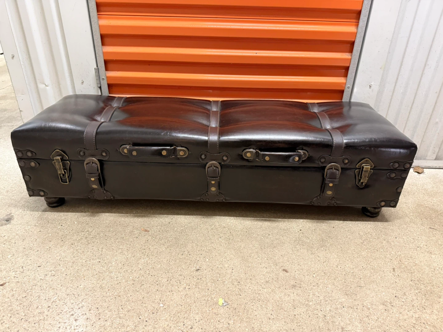 Leather Tufted Ottoman/Storage Bench-Black - photo 2