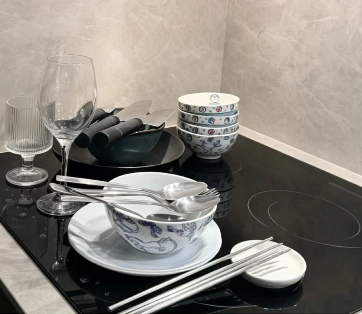 Assorted Tableware Set - Bowls, Utensils, Glasses