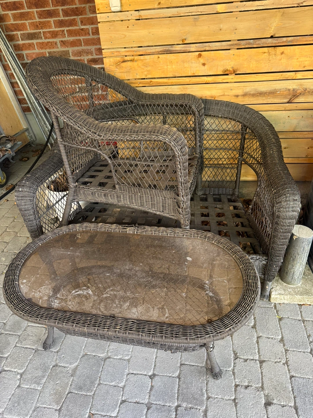 Wicker patio chair and coffee table set
