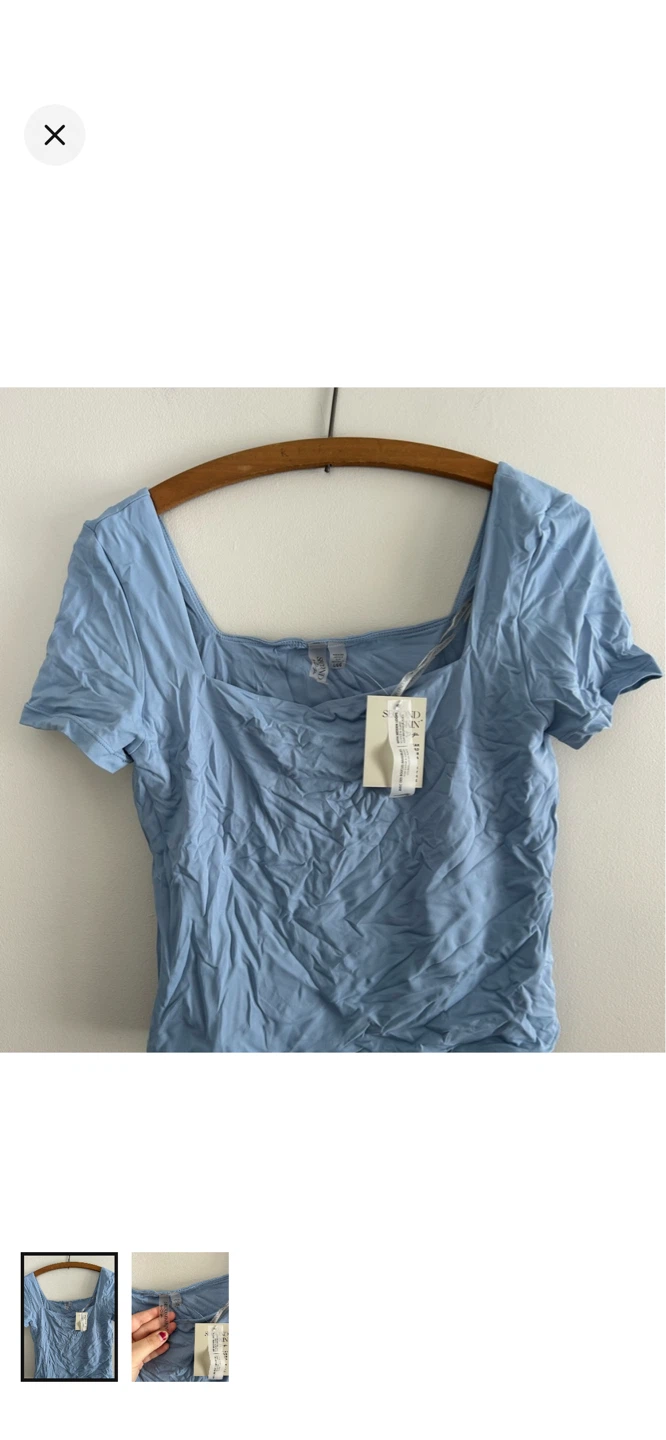 Second Skin Women's Blue Square Neck T-Shirt - Size L