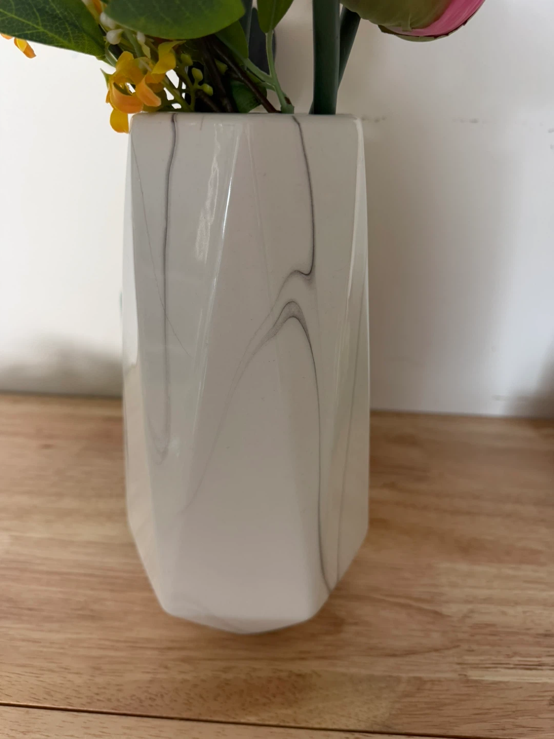 White Marbled Geometric Vase