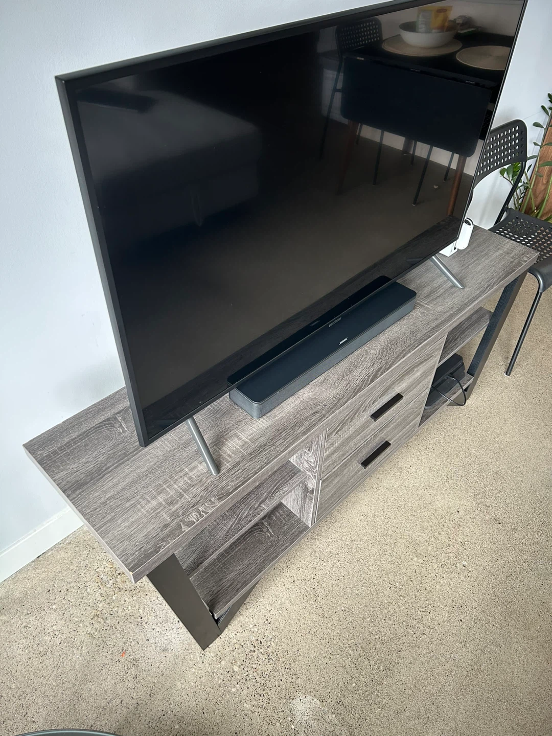 Grey Woodgrain TV Stand with Drawers and Shelves