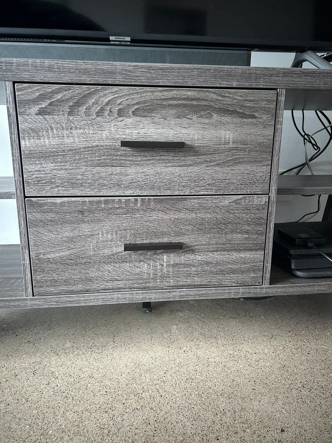 Grey Woodgrain TV Stand with Drawers and Shelves - photo 2