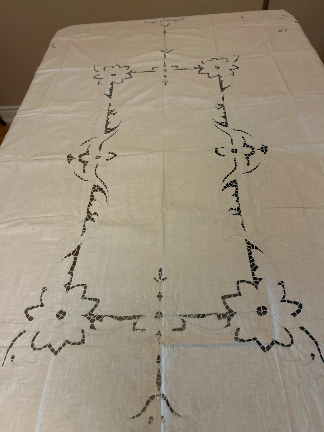 White Embroidered Linen Tablecloth