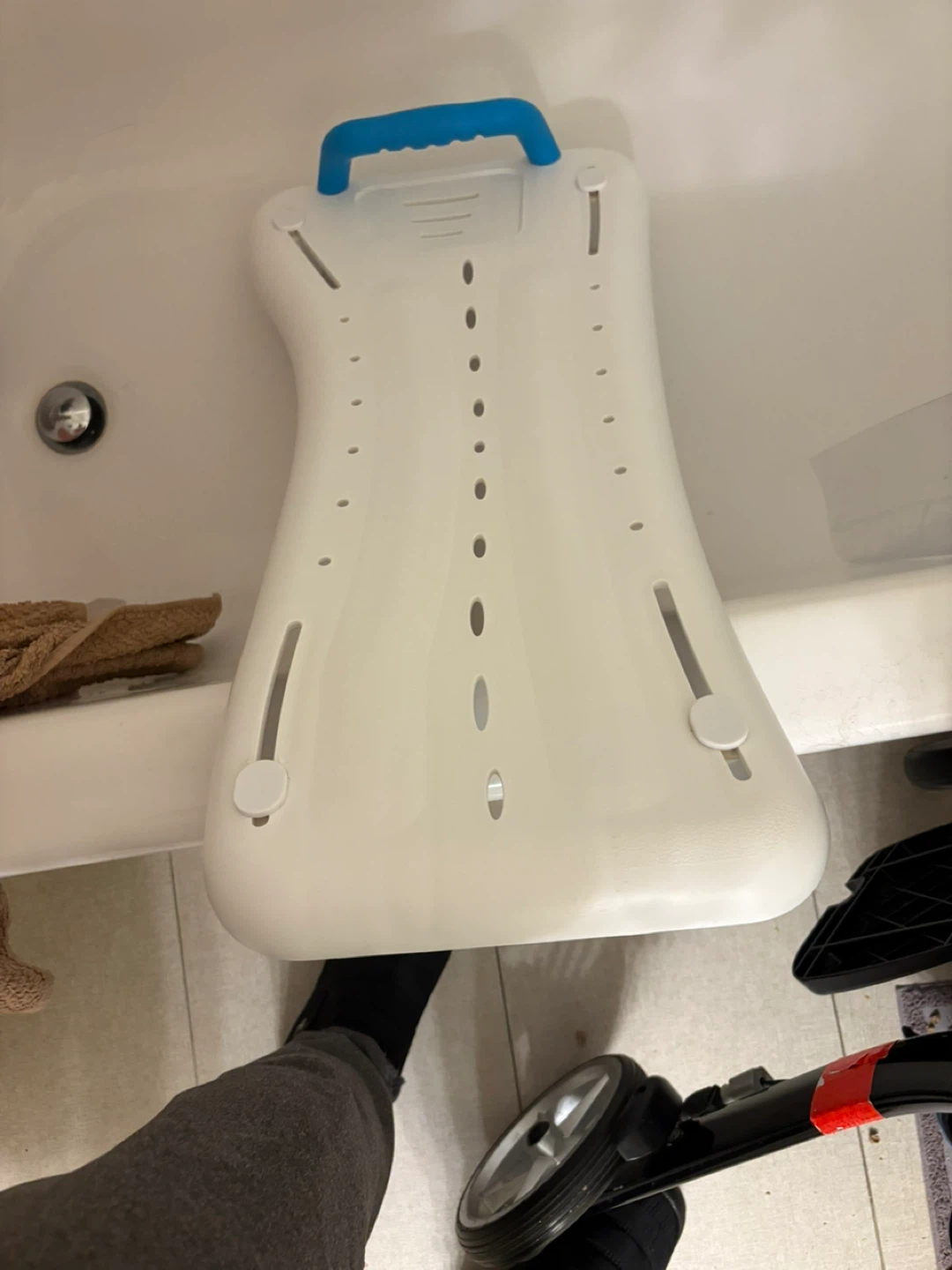 White Bath Transfer Bench Seat with Blue Handle - photo 3
