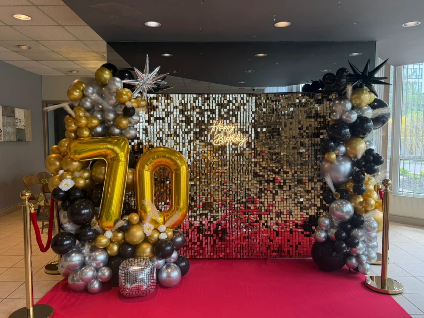 Happy 70th Birthday Balloon & Sequin Wall Decor
