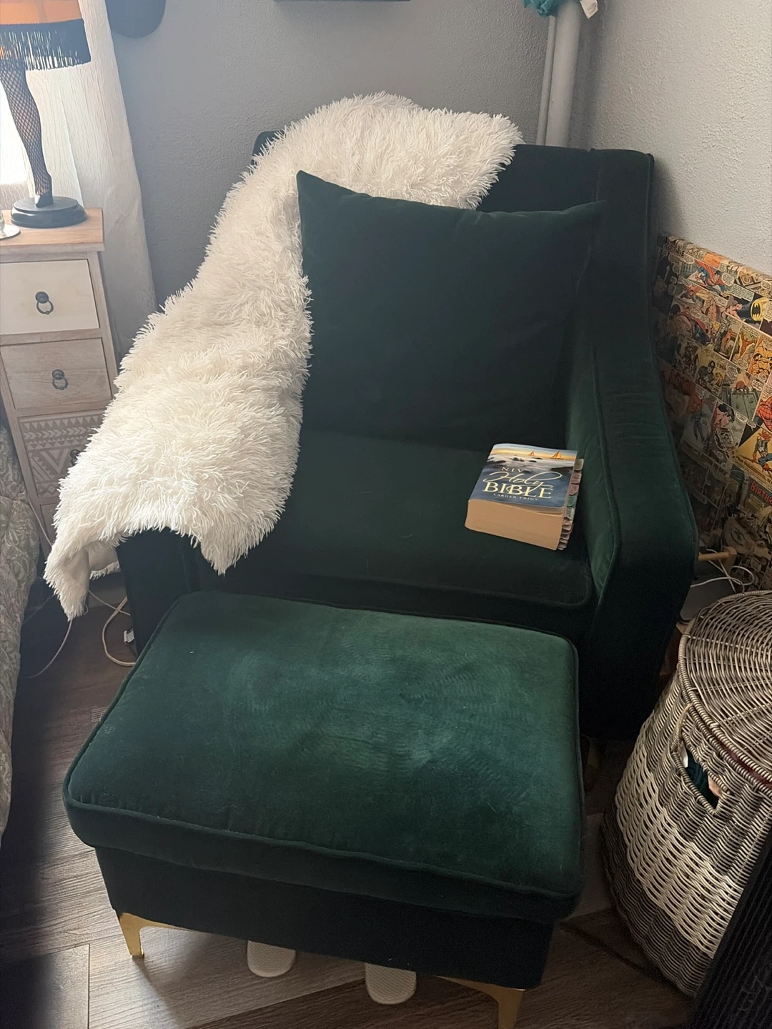 Velvet Armchair and Ottoman Set
