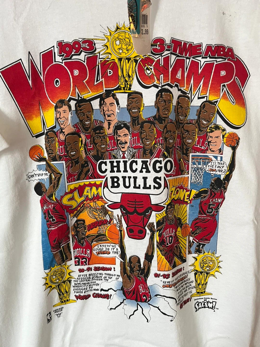 1993 Chicago Bulls 3-Time NBA World Champs T-Shirt Salem - photo 3