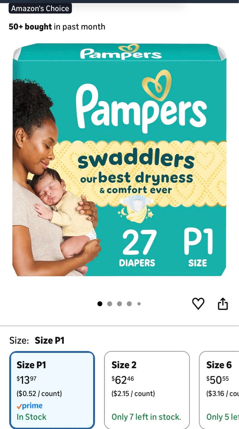 Pampers Swaddlers Preemie Diapers Size P1 - 27 Count - photo 2