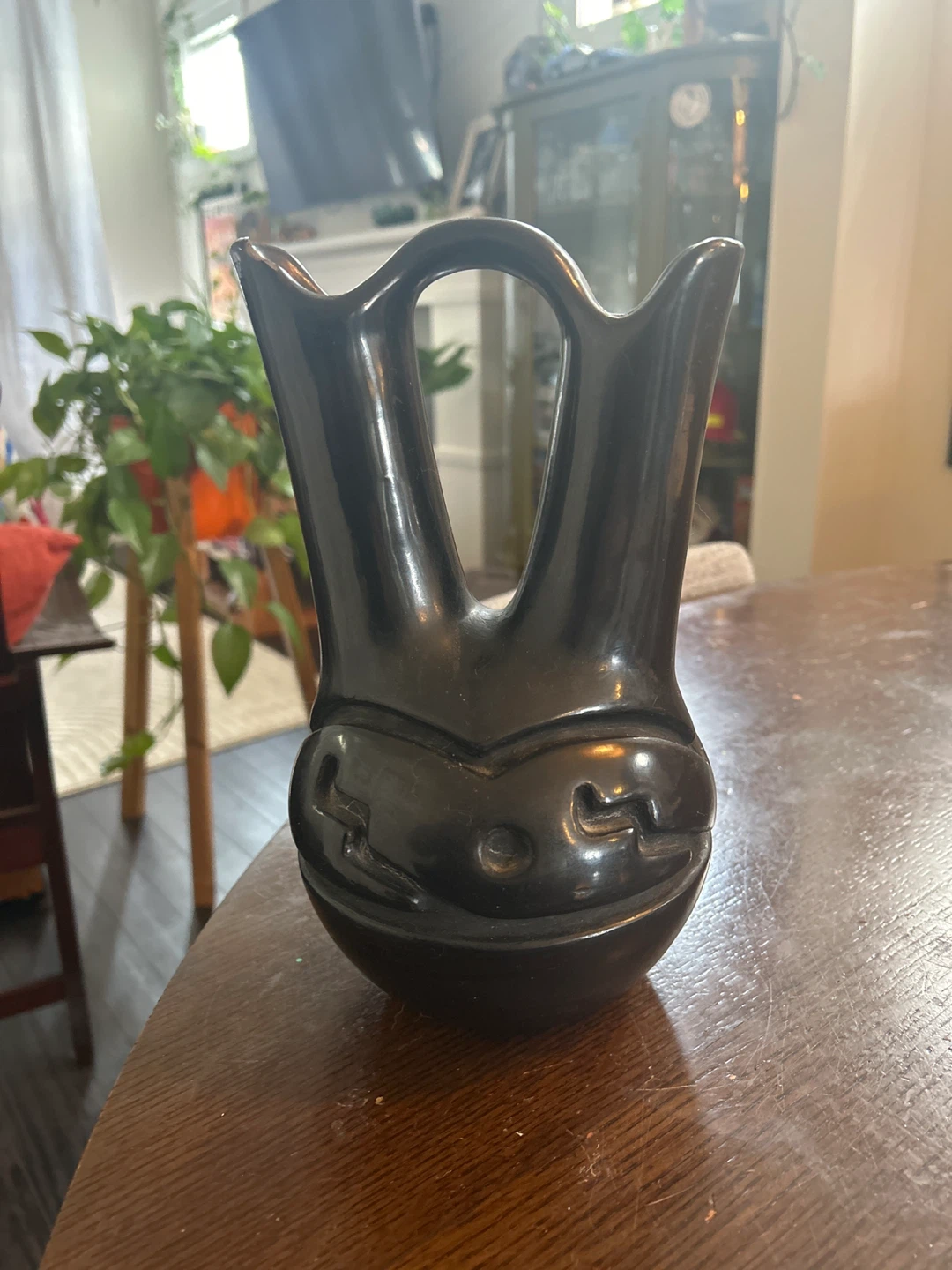 VINTAGE BLACK POTTERY Native American WEDDING VASE - photo 2