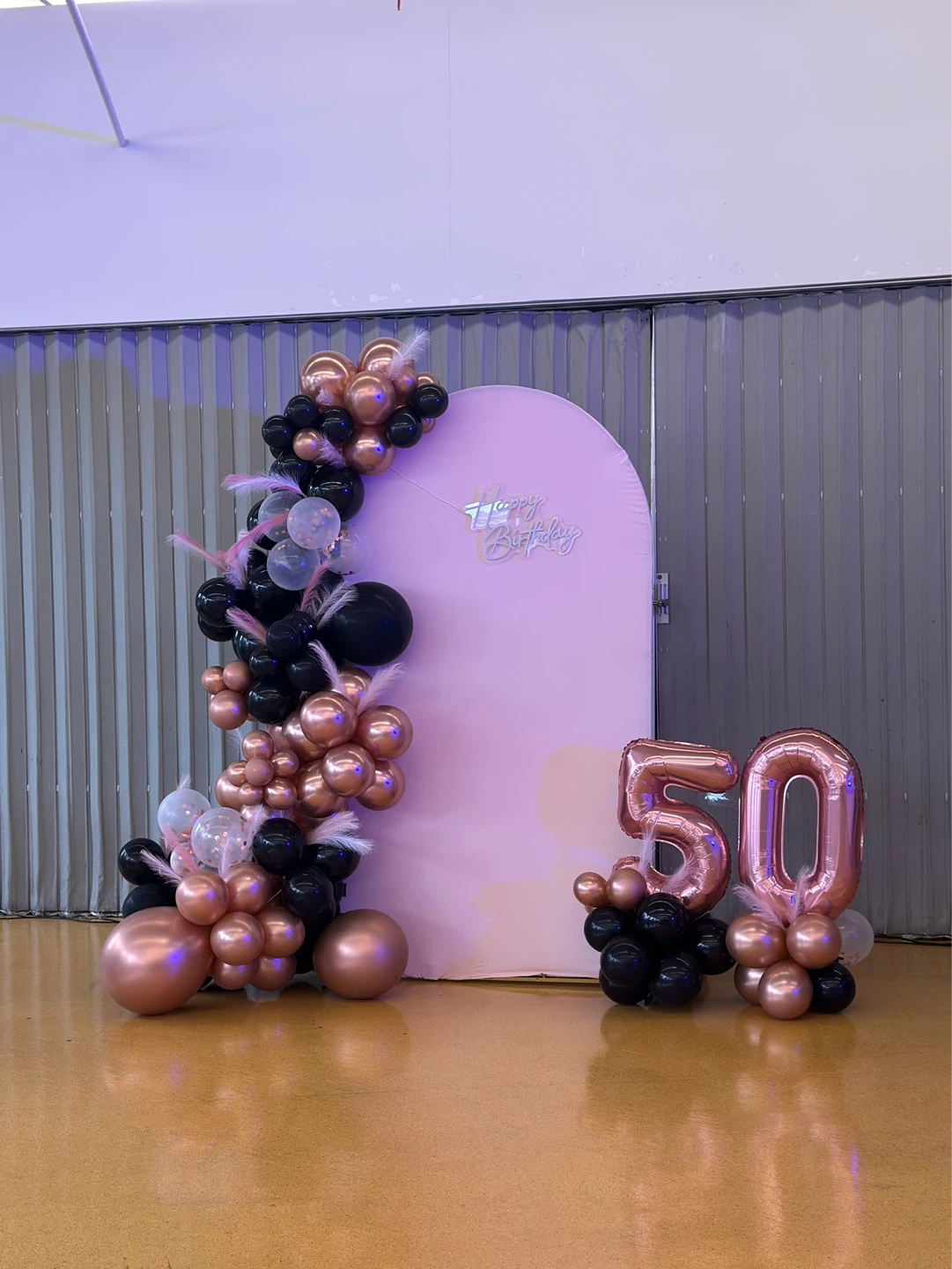 50th Birthday Balloon Arch and Backdrop Decor