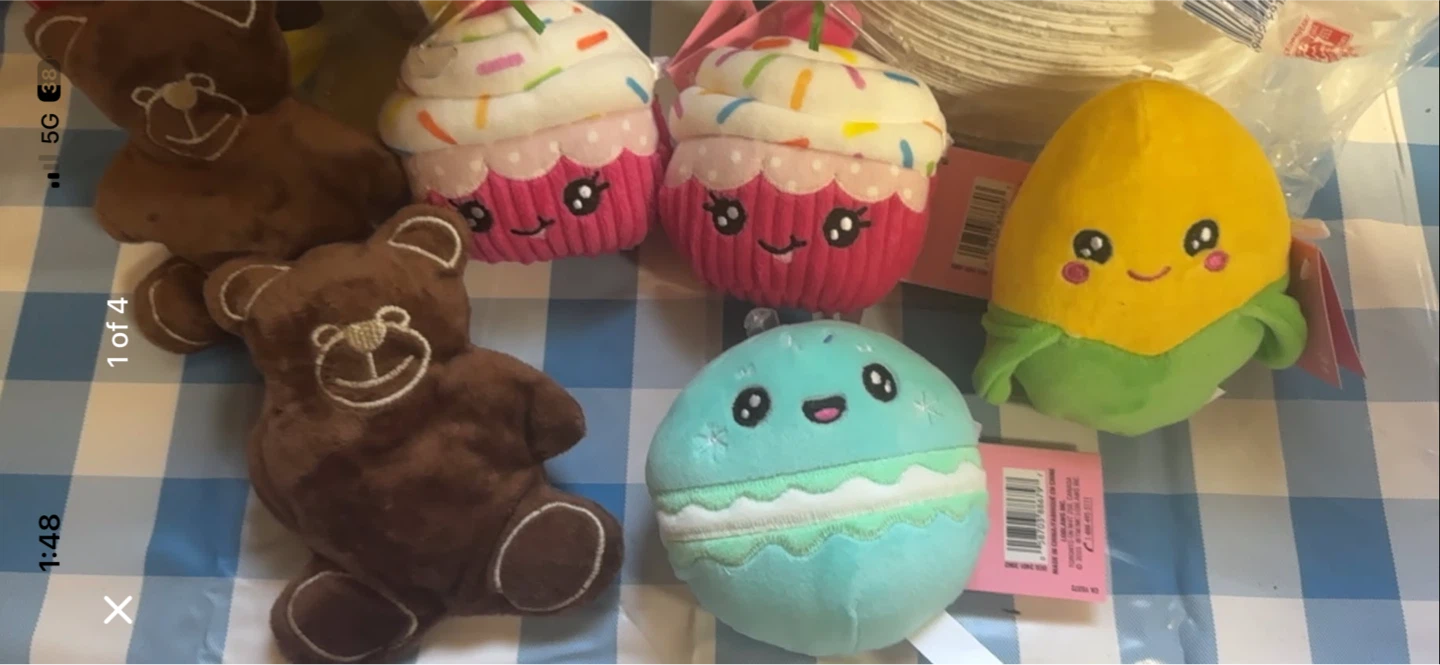 5 Plush Toys - Cupcake, Bears, Macaron, Corn