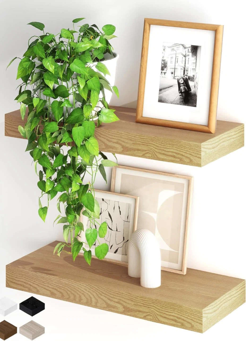 Set of 2 New Floating Shelf - Oak Finish