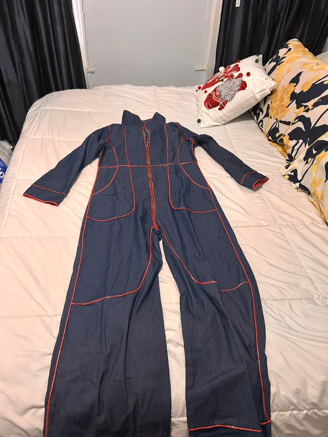 Blue Denim Jumpsuit with Red Stitching - photo 3
