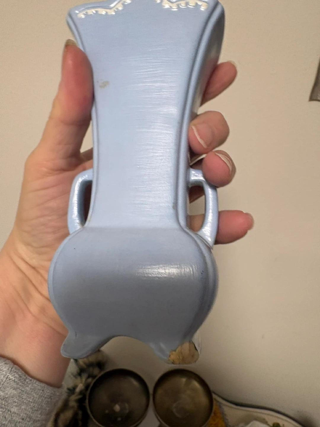 Pale Blue Decorative Vase with White Relief - photo 3