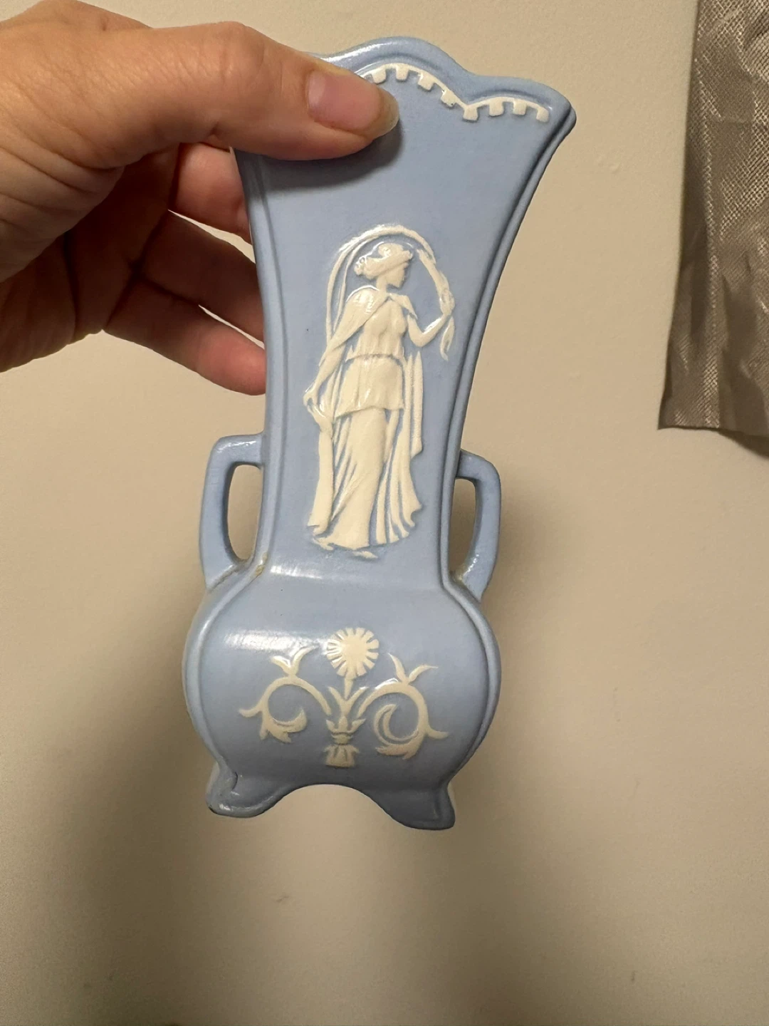 Pale Blue Decorative Vase with White Relief