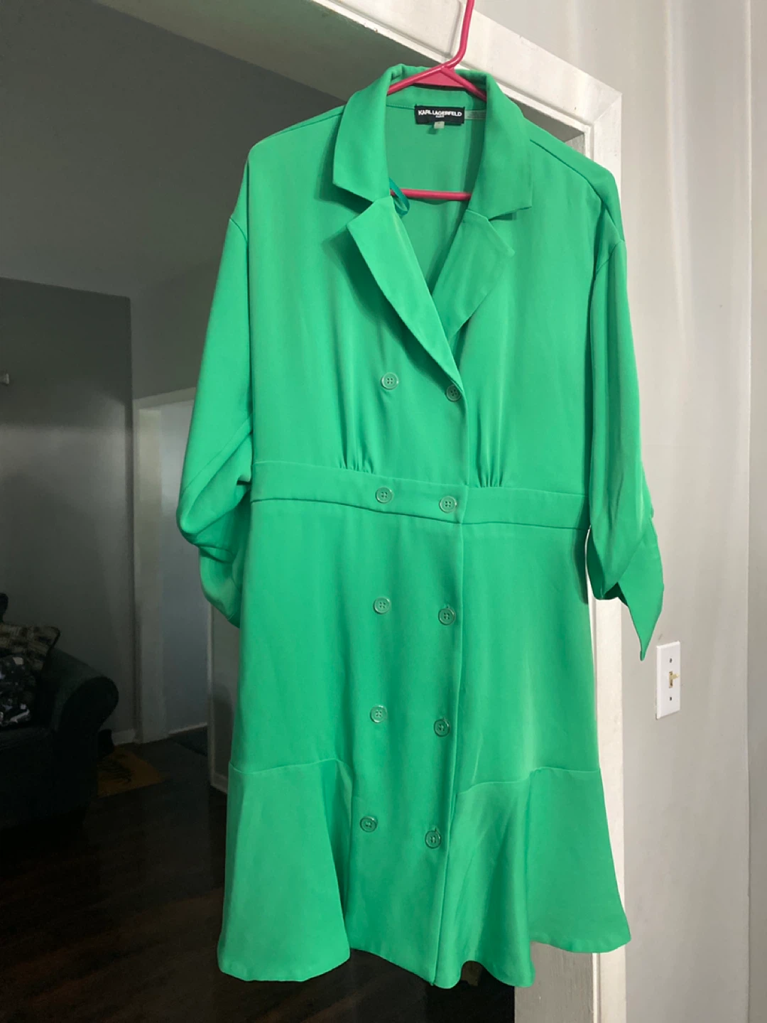 Karl Lagerfeld Paris Green Double-Breasted Shirt Dress Size 8