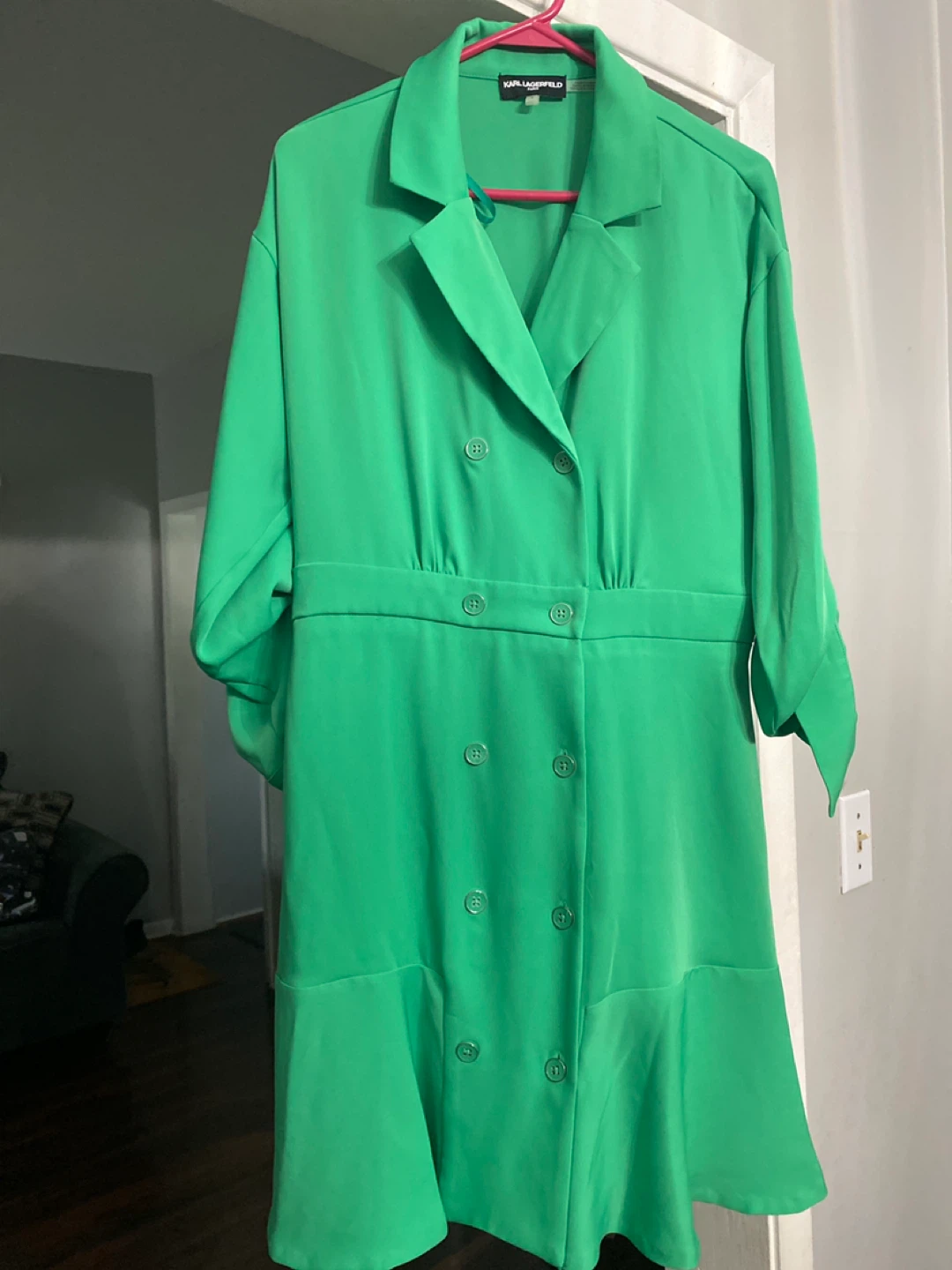 Karl Lagerfeld Paris Green Double-Breasted Shirt Dress Size 8 - photo 2