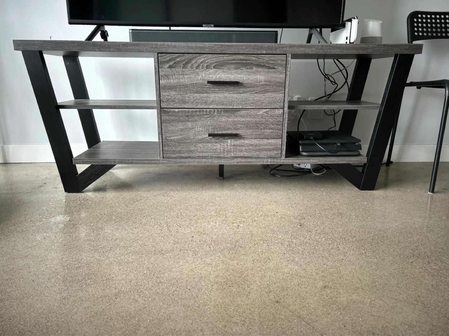 Grey Woodgrain TV Stand with Drawers and Shelves - photo 3
