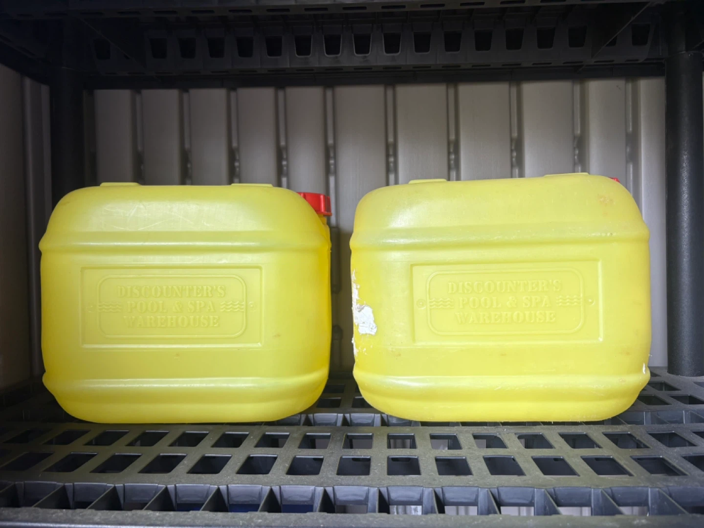 2x Discounter's Pool & Spa Warehouse Yellow Plastic Jugs