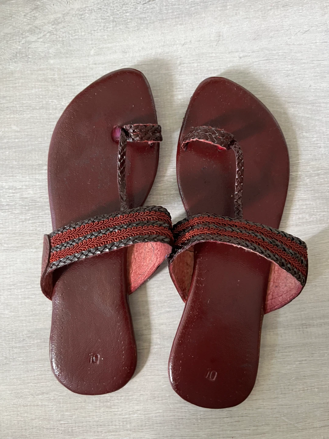 Burgundy Thong Sandals - Size 10