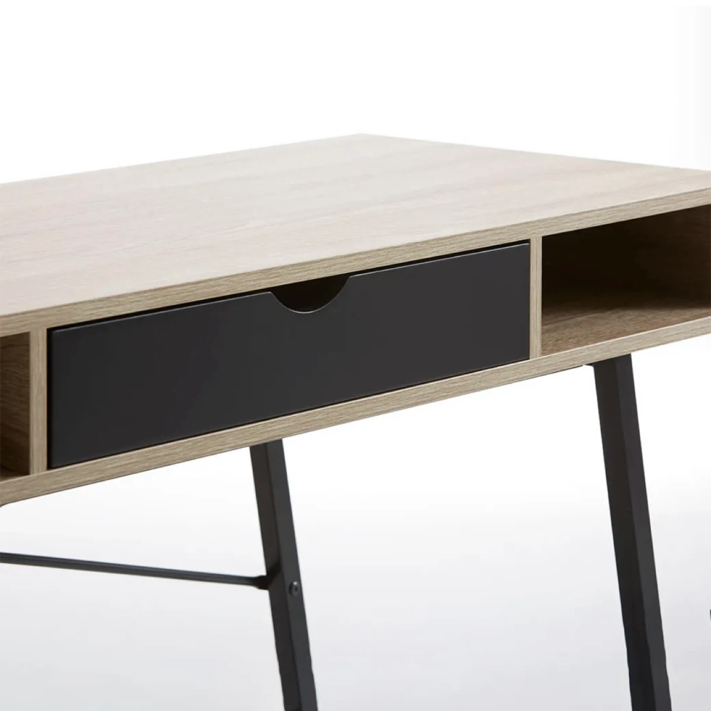 Modern Wood Grain Desk with Black Drawer and Metal Legs - photo 5