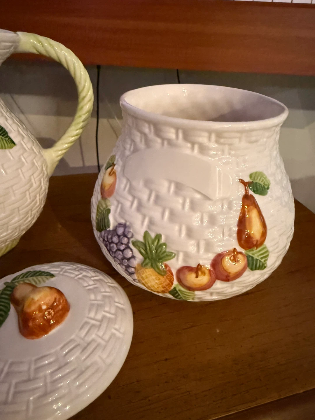 Vintage Ceramic Pitcher and Canister Set with Fruit Design - photo 5