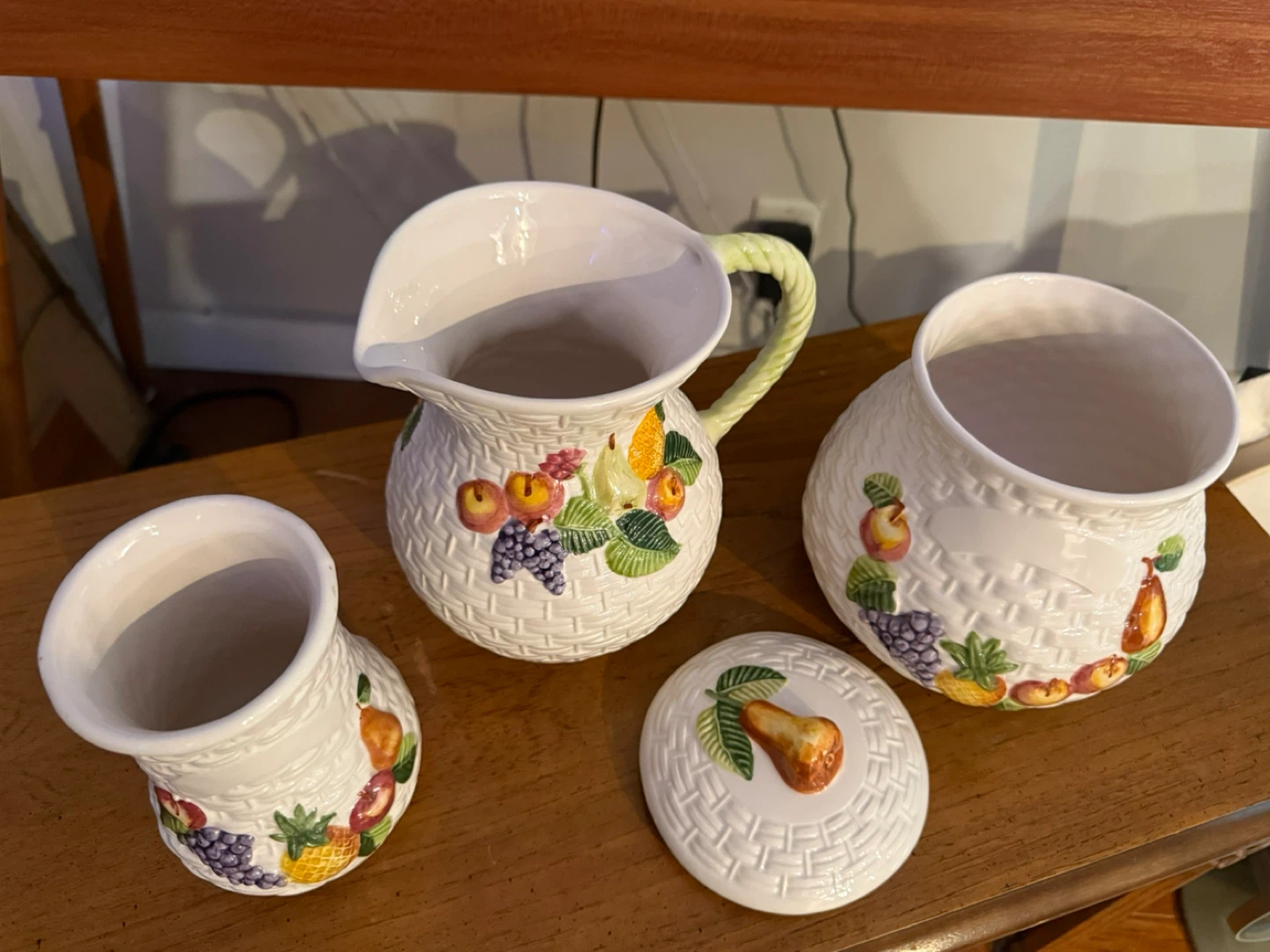 Vintage Ceramic Pitcher and Canister Set with Fruit Design - photo 2