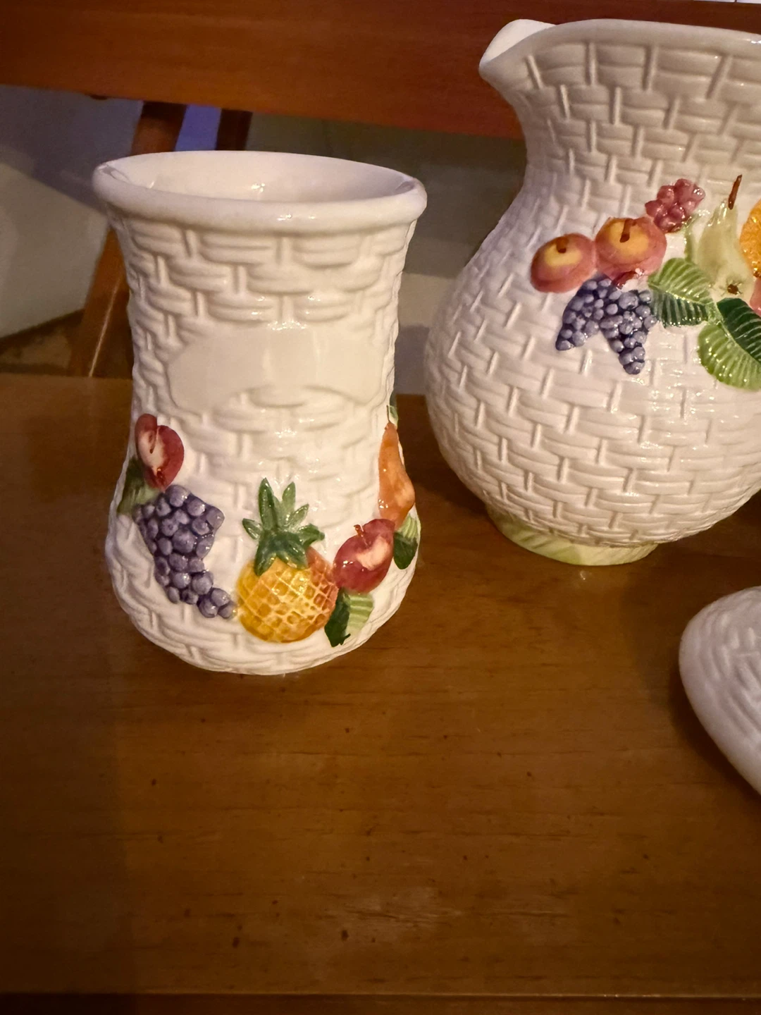 Vintage Ceramic Pitcher and Canister Set with Fruit Design - photo 3