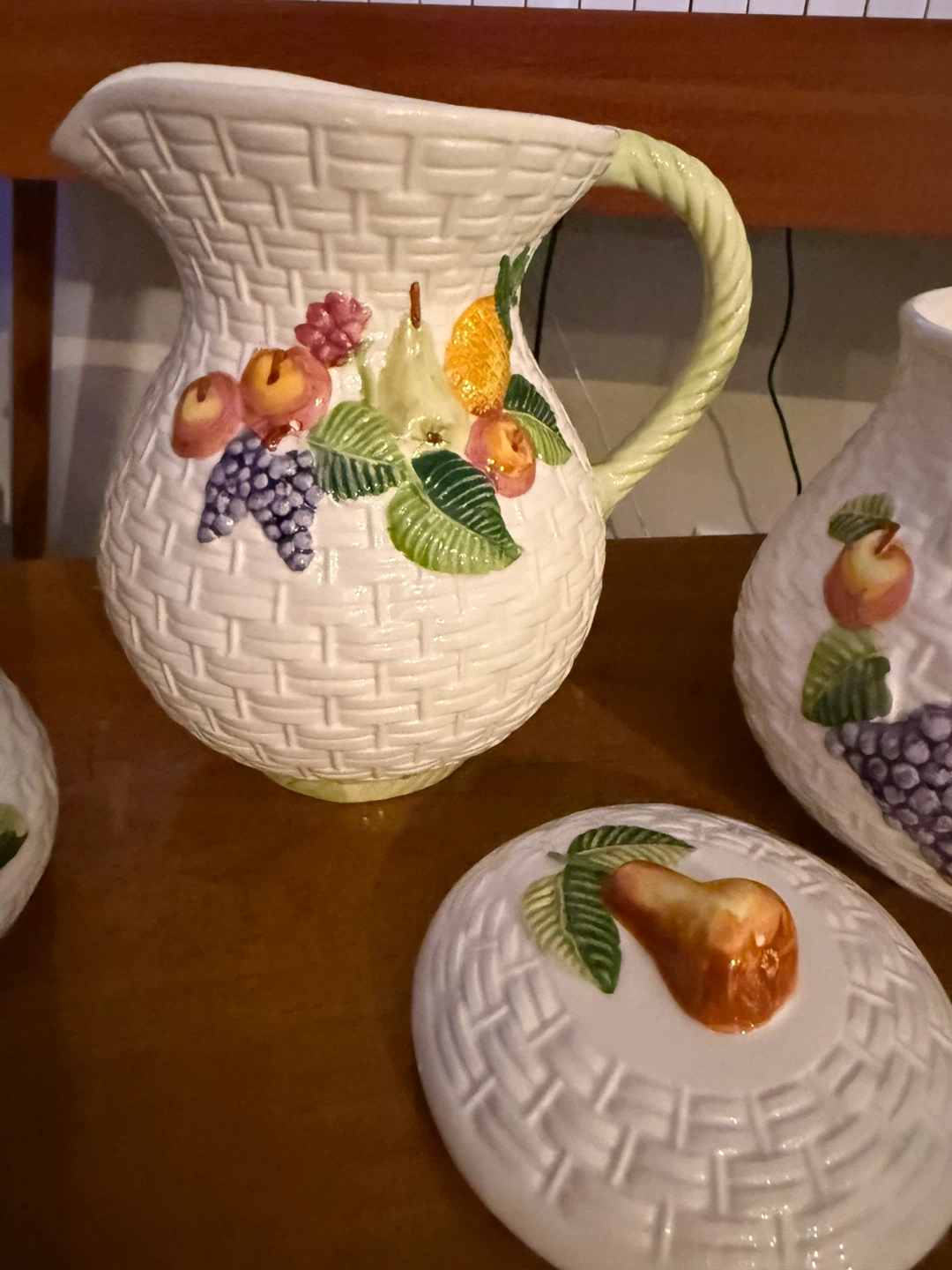 Vintage Ceramic Pitcher and Canister Set with Fruit Design - photo 4
