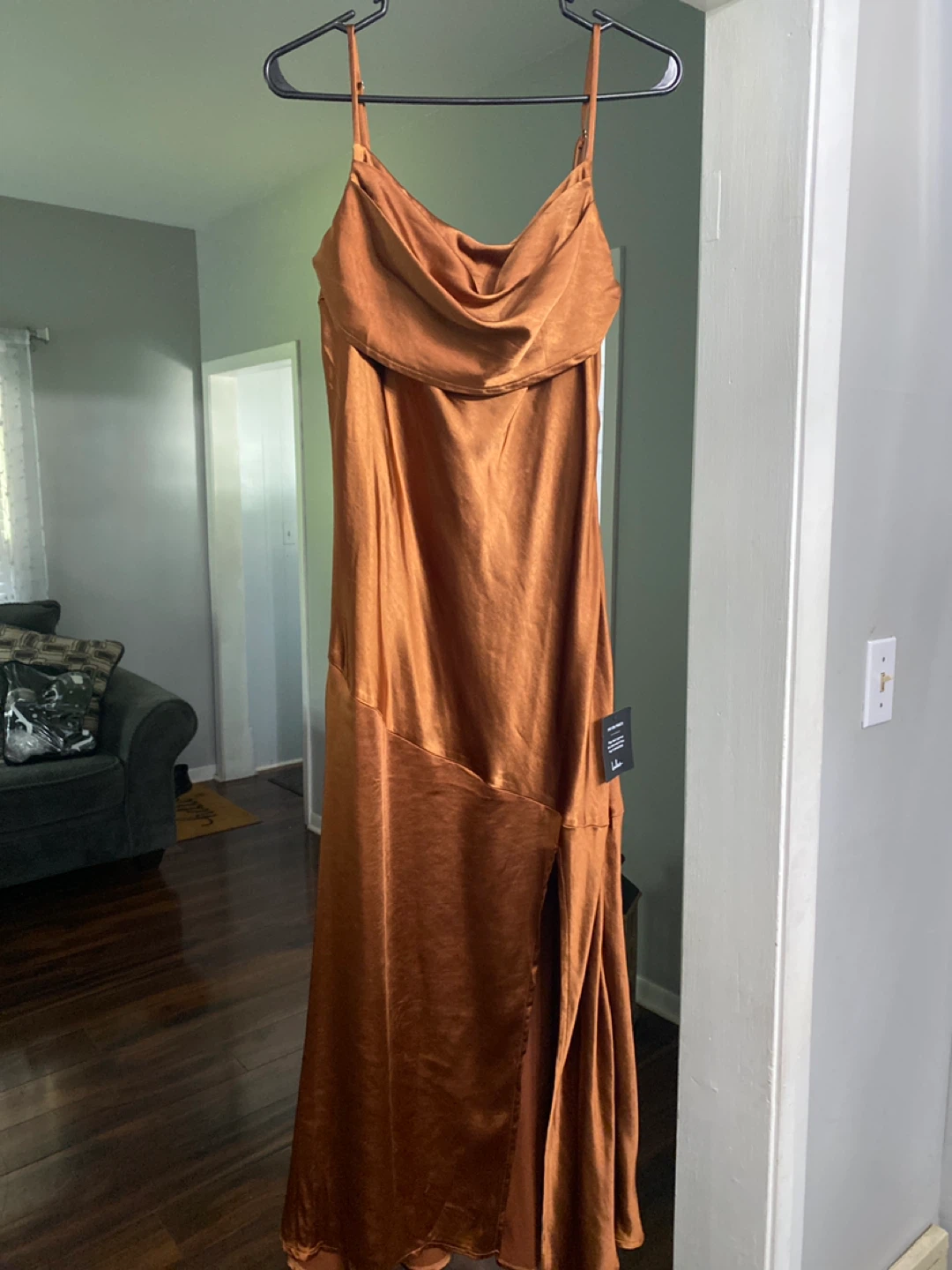 Lulus Satin Cowl Neck Maxi Dress Copper Size L